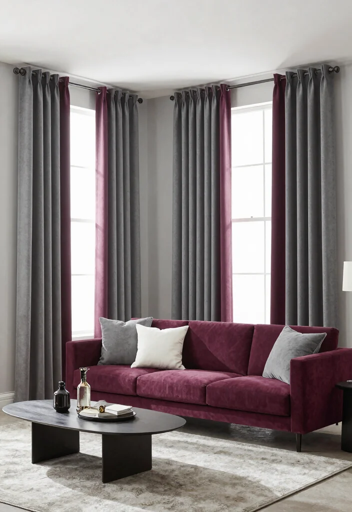 18 Curtains Color Combinations Ideas That Elevate Any Room - 7. Cool Gray and Rich Plum 1