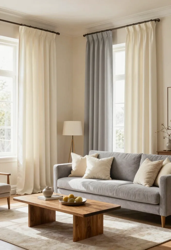 18 Curtains Color Combinations Ideas That Elevate Any Room - 9. Creamy Vanilla and Soft Gray 1