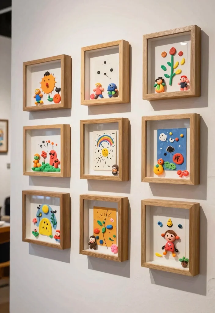 18 Kids Art Wall Display Ideas That Showcase Creativity - 12. 3D Art Display with Shadow Boxes 1
