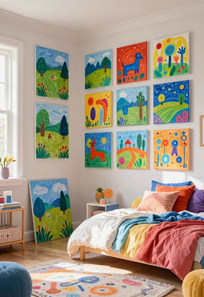 18 Kids Art Wall Display Ideas That Showcase Creativity - 13. Art on Canvas 1