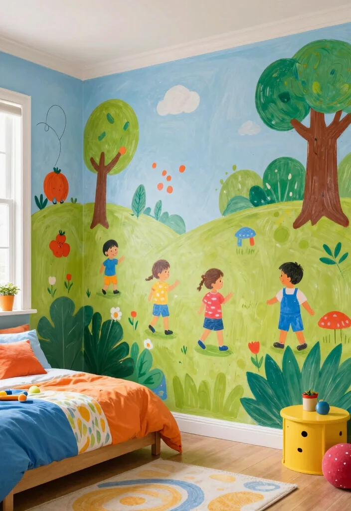 18 Kids Art Wall Display Ideas That Showcase Creativity - 15. Art Mural or Wall Decal 1