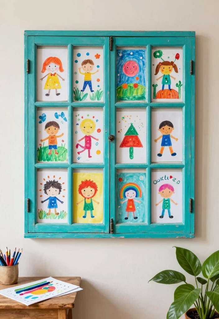 18 Kids Art Wall Display Ideas That Showcase Creativity - 17. Upcycled Art Display 1