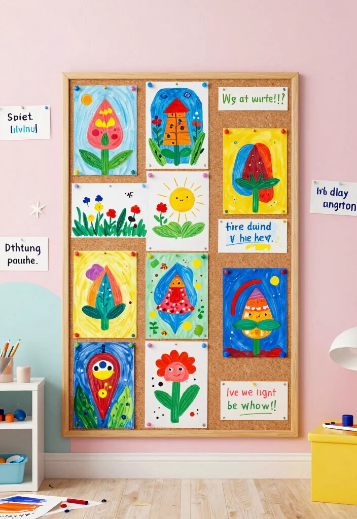 18 Kids Art Wall Display Ideas That Showcase Creativity - 18. Dynamic Art Display with Changeable Elements 1