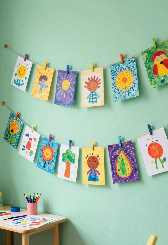 18 Kids Art Wall Display Ideas That Showcase Creativity - 5. String Art Display 1