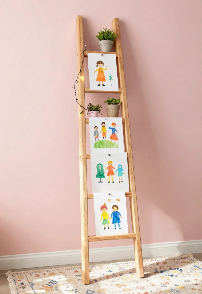 18 Kids Art Wall Display Ideas That Showcase Creativity - 8. Art Ladder Display 1