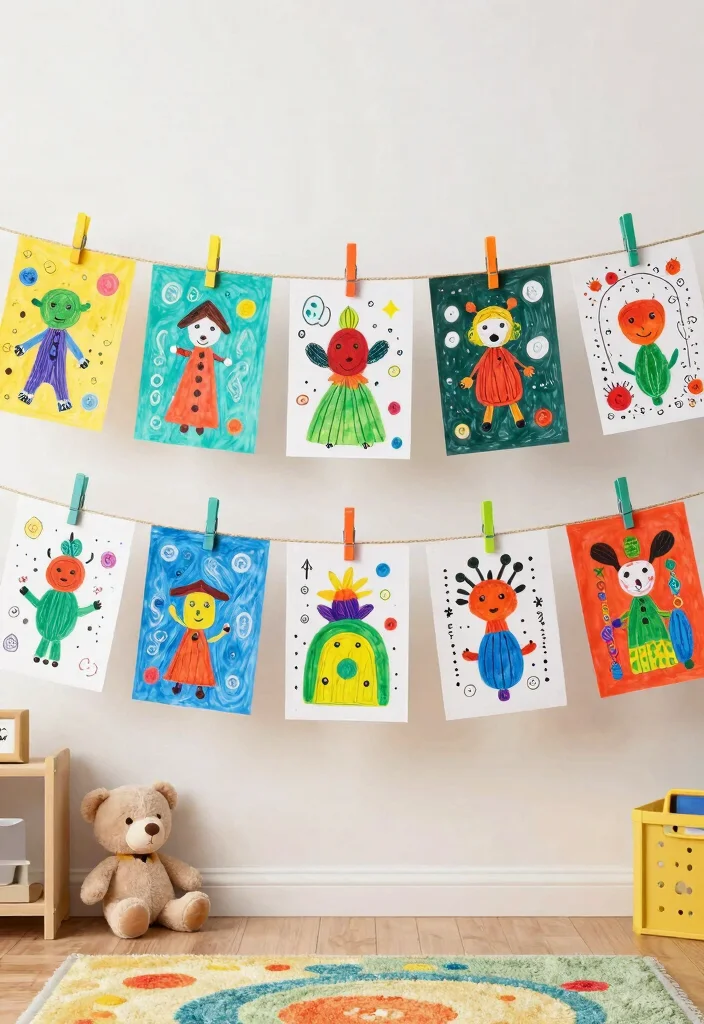 18 Kids Art Wall Display Ideas That Showcase Creativity - 9. Clothespin Gallery 1