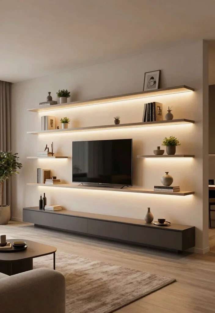 18 TV Wall Shelf 2026 Trending Ideas With Sleek Modern Style - 1. Floating Shelves with LED Lighting 1