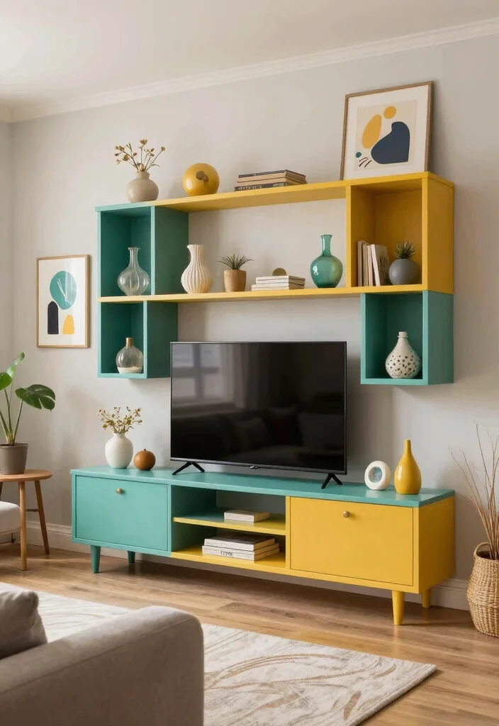 18 TV Wall Shelf 2026 Trending Ideas With Sleek Modern Style - 11. Color-Blocked Shelves 1