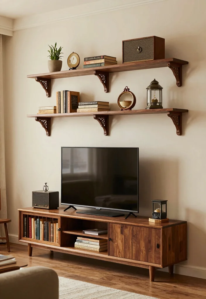 18 TV Wall Shelf 2026 Trending Ideas With Sleek Modern Style - 12. Vintage-Inspired Shelves 1