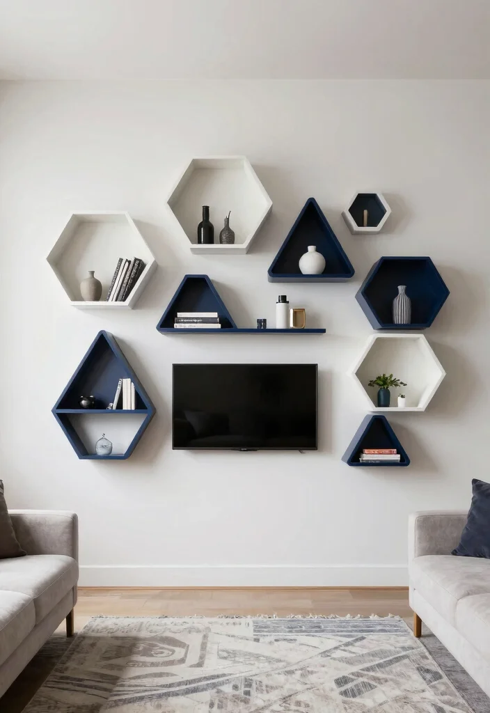 18 TV Wall Shelf 2026 Trending Ideas With Sleek Modern Style - 2. Geometric Wall Shelves 1