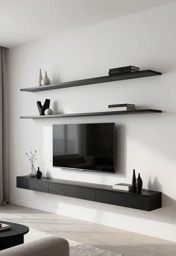 18 TV Wall Shelf 2026 Trending Ideas With Sleek Modern Style - 9. Minimalist Black Shelves 1